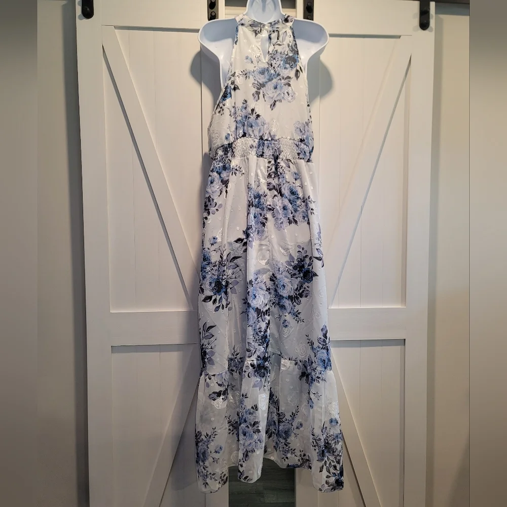 NWT Blue Floral Print Sleeveless Halterneck Dress | Size 2XL - Picture 5 of 7